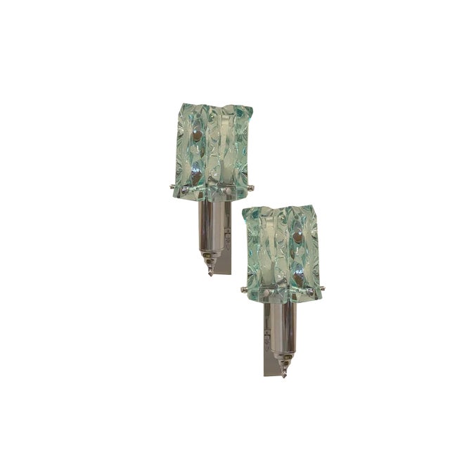 Wall Lights with Chromed Steel Frame from Cristal Art, 1970s, Set of 2 For Sale