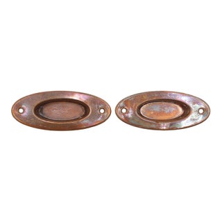Pair of Vintage 3.75 In. Copper Brass Oval Window Sash Lifts For Sale