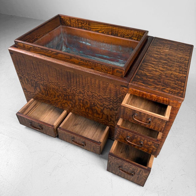 Japanese Wooden Hibachi Tea Cabinet with Drawers, 1920s For Sale - Image 9 of 14