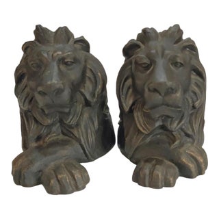 Lion Head Sculpture Bookends- A Pair For Sale