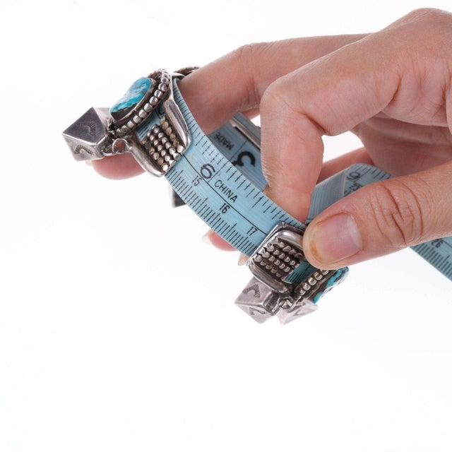 C1950's Navajo Silver and Turquoise Stamped Bells Bracelet For Sale - Image 11 of 11