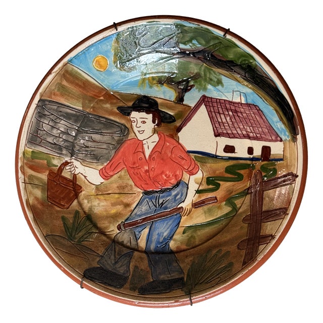Portuguese Ceramic Wall Plate from Olaria Bulhão For Sale