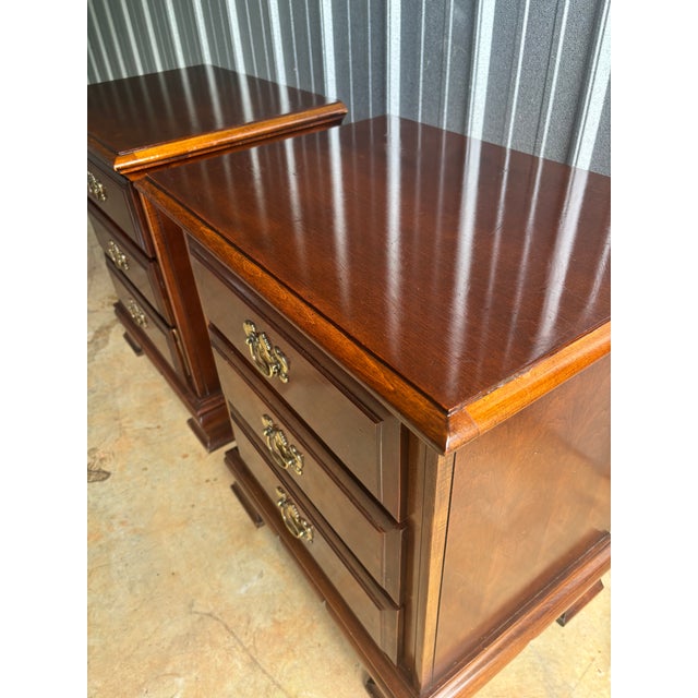 1970s 1970s Pair of Lexington 3-Drawer Cherrywood Oversized Nightstands For Sale - Image 5 of 9