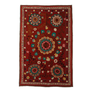 5.5x8.3 Ft Asian Suzani Textile. Embroidered Cotton & Silk Wall Hanging