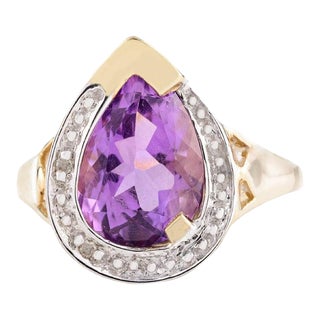 Pear Cut Amethyst Birthstone Cocktail Diamond Halo Ring- Anniversary Gifts Size 7 For Sale
