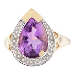 Pear Cut Amethyst Birthstone Cocktail Diamond Halo Ring- Anniversary Gifts Size 7