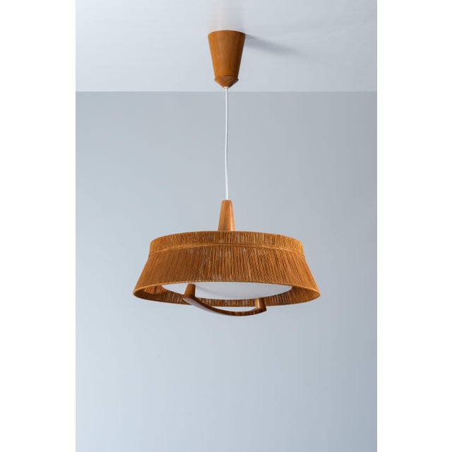 1960s Large Teak and Sisal Pendant Lamp attributed to Temde Leuchten, 1960s For Sale - Image 5 of 13