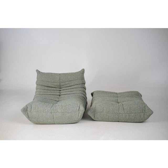 Togo Lounge Chair and Pouf in Melange Tweed Fabric by Michel Ducaroy for Ligne Roset, 1973, Set of 2 For Sale - Image 14 of 18
