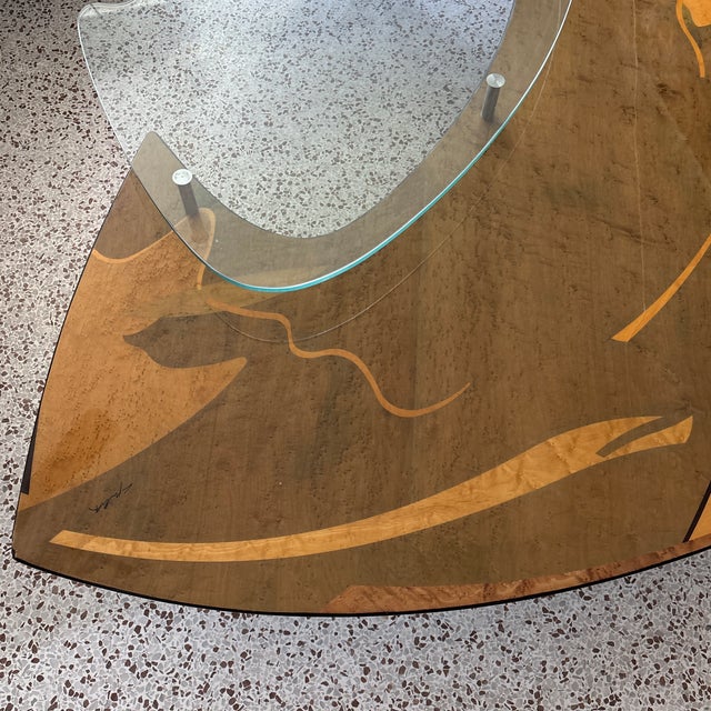 1980s Carlo Malnati MCM Triangle Glass Platter Coffee Table For Sale - Image 6 of 18