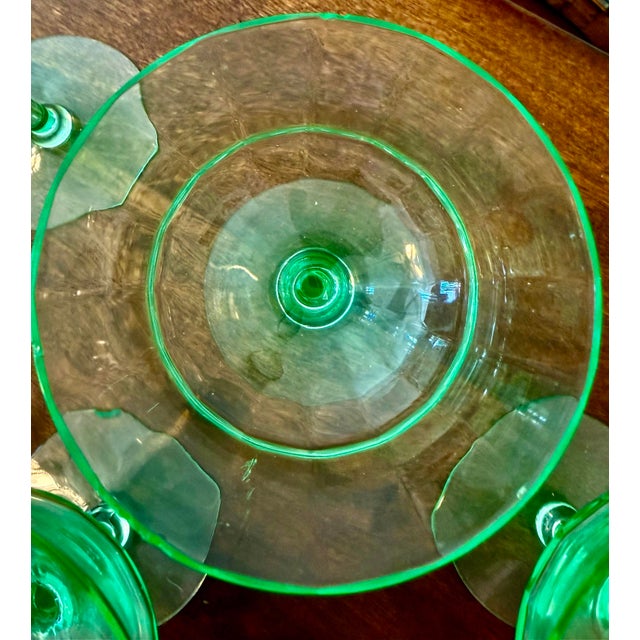 Early 20th Century Uranium Vaseline Glass Cambodia Stemware by Utility Glass Works - Set of 13 For Sale - Image 12 of 12
