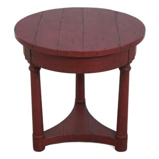 Round Red Painted Primitive Side Table For Sale