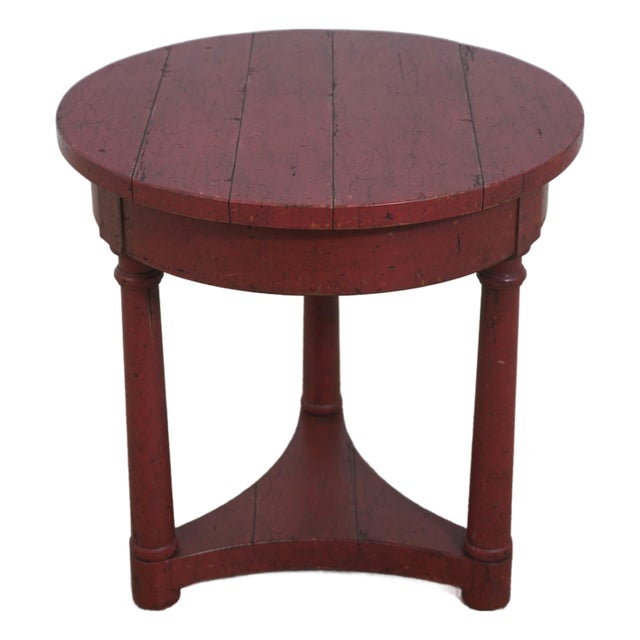 Round Red Painted Primitive Side Table For Sale