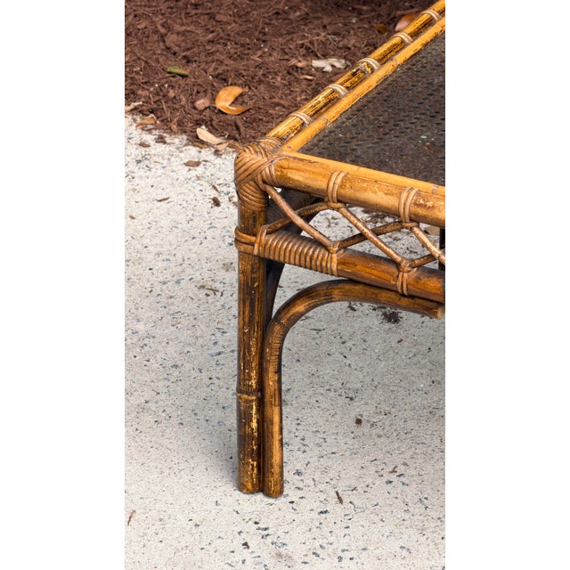 Rattan Cane Bamboo Coffee Table 1960s Tortoise Style For Sale - Image 16 of 16