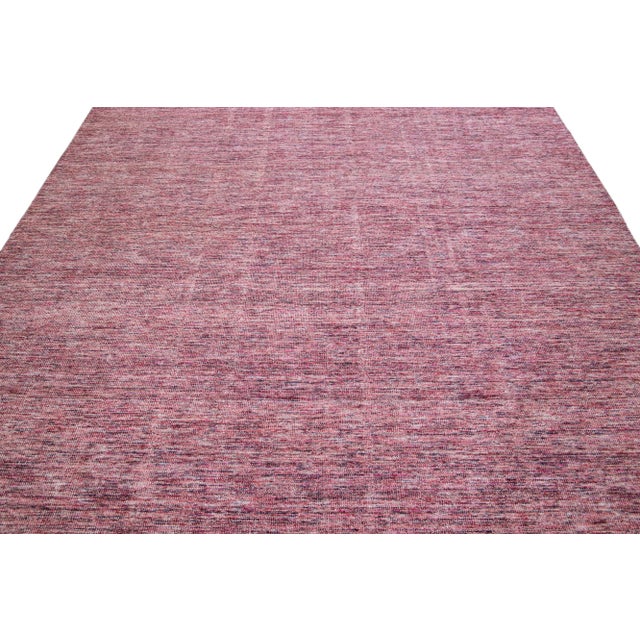 Indian Modern Apadana's Groove Bamboo/Silk Handmade Red Rug For Sale - Image 3 of 11
