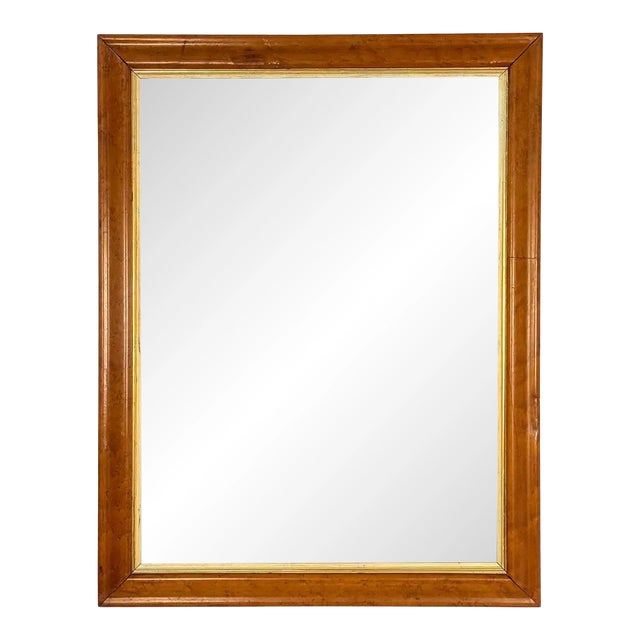 English Rectangular Mirror With Maple and Giltwood Frame (H 30 5/8 X W 23 1/4) For Sale