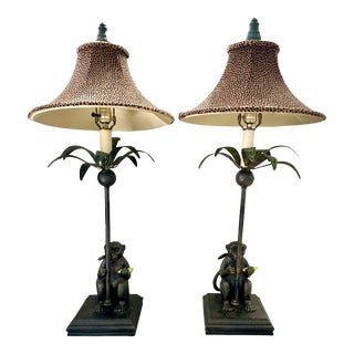2000s Palm Tree Monkey Table Lamps - a Pair For Sale