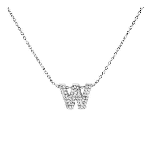 10K White Gold Diamond Accent "W" Initial Bubble Pendant Necklace For Sale