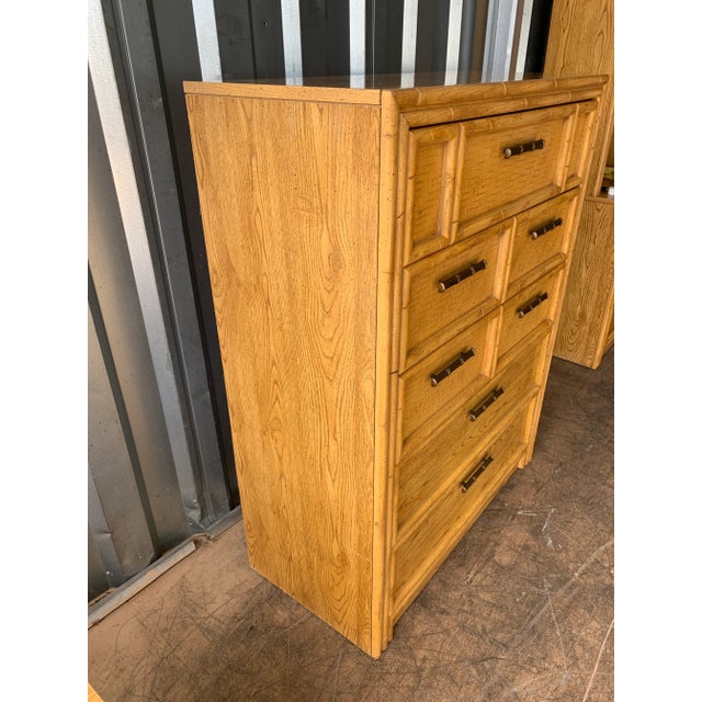 Tan Late 20th Century Lea Faux Bamboo & Rattan Chest of Drawers For Sale - Image 8 of 8