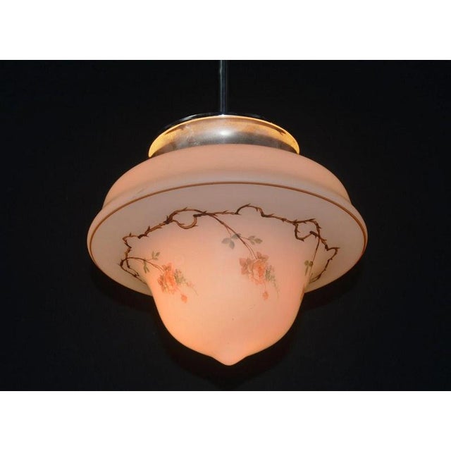 Art Deco Floral Glass Pendant Light with Chrome Fittings, 1930s For Sale - Image 3 of 14