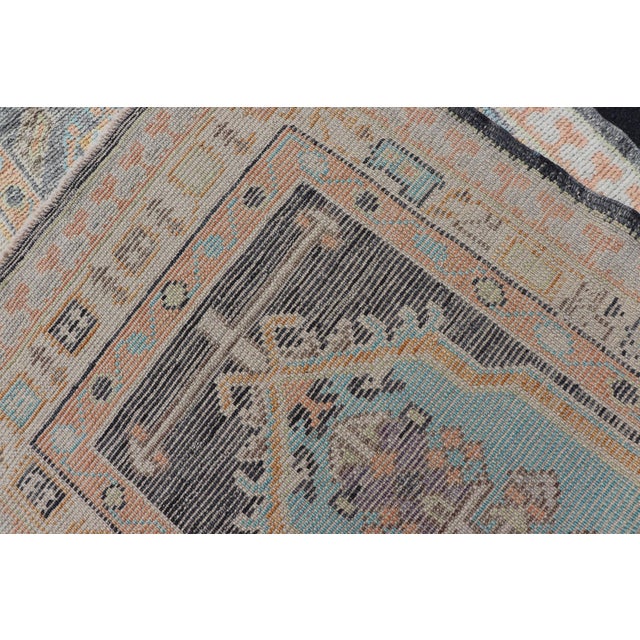 Turkish Oushak Runner in Powder Blue, Peach, and Gold 2'7 X 8'1 For Sale - Image 14 of 14