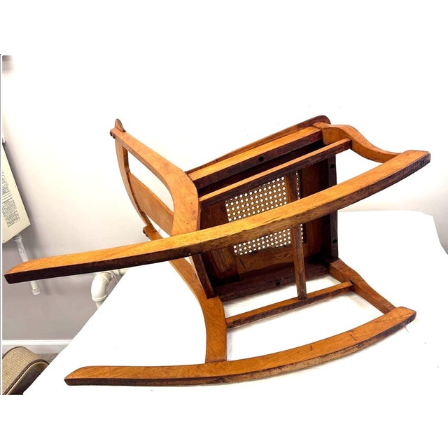 Wood Antique Stomps-Burkhardt Maple Slipper Sewing Rocker With Caned Seat, Early 20th Century For Sale - Image 7 of 8