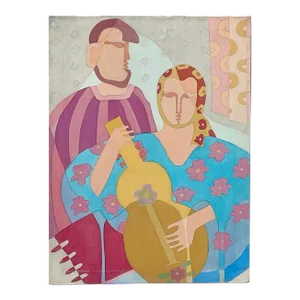 Vintage 20th Century Original Abstract Figural Oil on Canvas