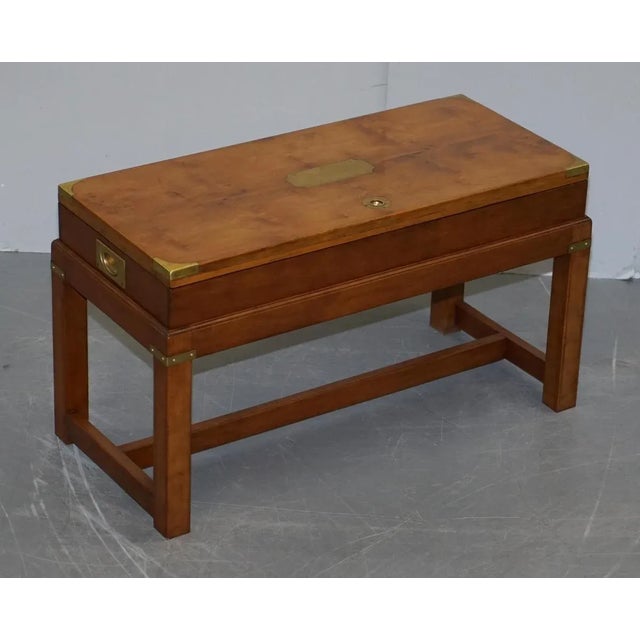 Burr Yew Wood Military Campaign Gun Case Side Table on Original Base For Sale - Image 3 of 18