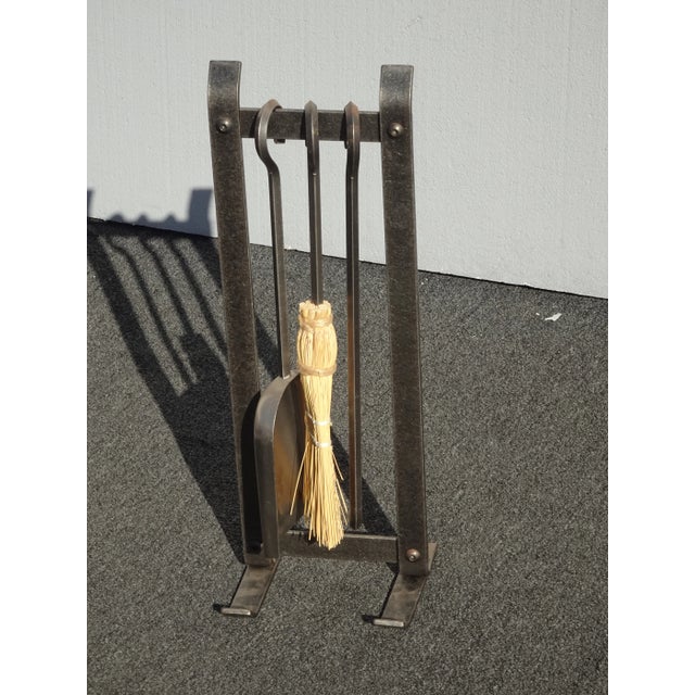 2010s Fp4 Vintage French Country Silver Wrought Iron Fireplace Tools 3 Pieces For Sale - Image 5 of 13