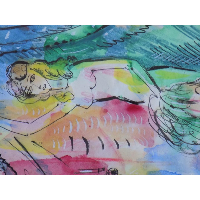 1970s Original Vintage 20th Century Signed/Dated/Framed Mixed Media Standing Nude Painting For Sale - Image 5 of 9