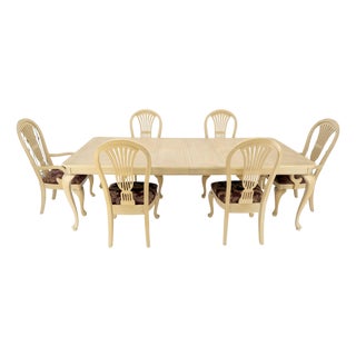 Queen An Style White Wash Dining Table 6 Chairs Set by Century Furniture MINT For Sale