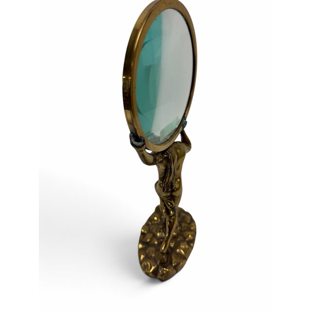 Vintage Maitland-Smith Bronze Greek God Atlas Desk Magnifying Glass Stand For Sale - Image 4 of 8
