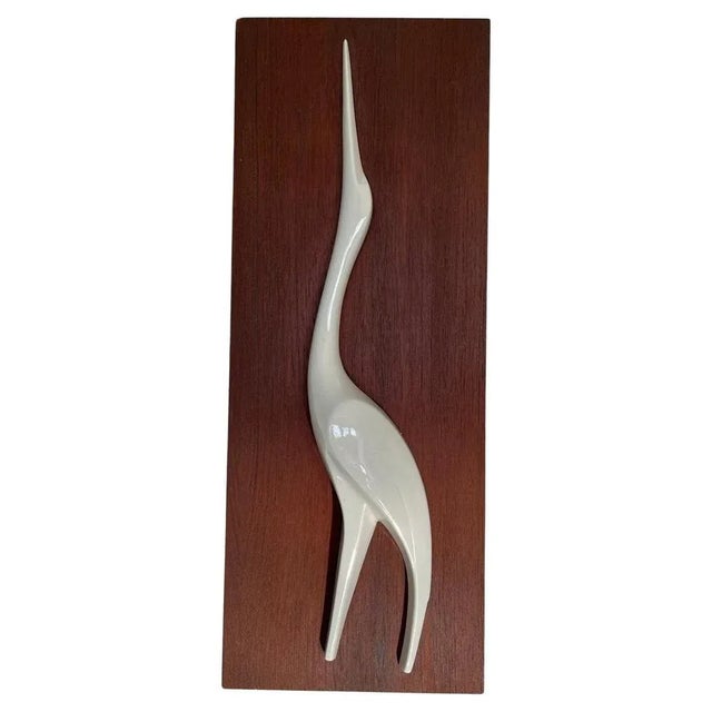 Wood Mid-Century Wall Decoration of Bird in Teak and Porcelain, 1960s For Sale - Image 7 of 7