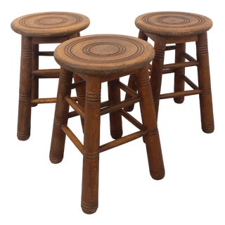 Vintage Wooden Stools, 1960s, Set of 3 For Sale