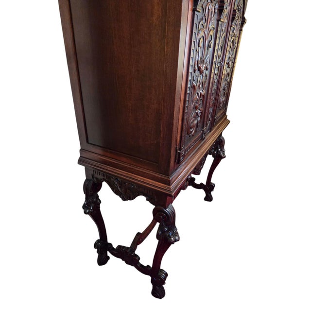 Antique Italian Renaissance Revival Walnut Marble Hutch China Liquor Cabinet Bar For Sale - Image 10 of 16