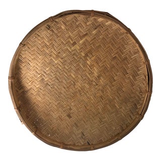 Vintage Woven Shallow Side Basket For Sale
