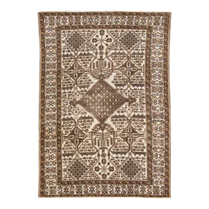 Vintage Persian Ivory Handmade Geometric Wool Rug