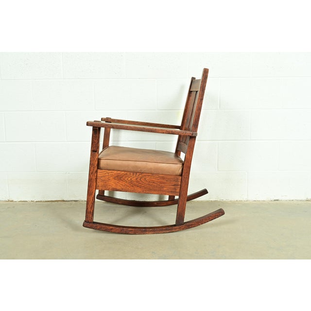 Stickley Brothers Antique Mission Oak Arts & Crafts Rocking Chair, Circa 1910 For Sale - Image 10 of 13