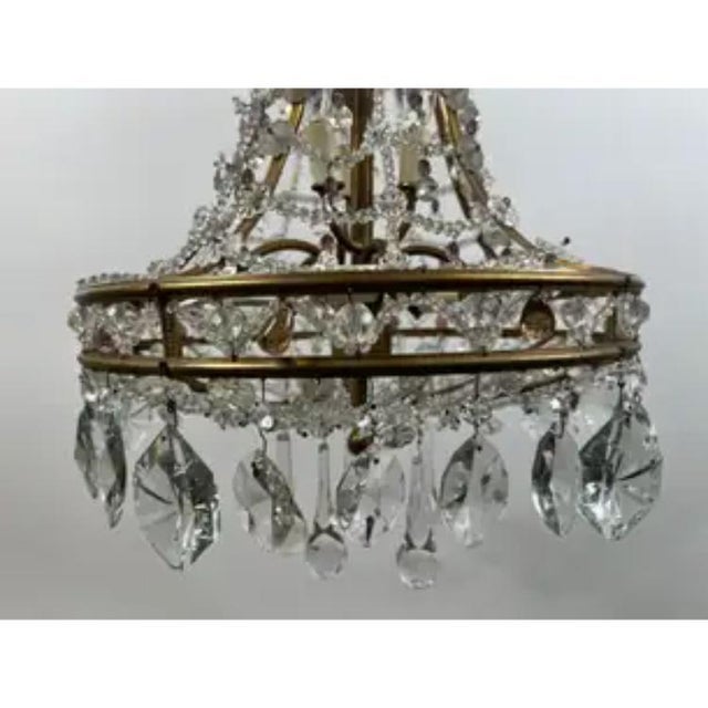 Vintage French Empire Style Gilt Bronze & Tiered Crystal & Beads Chandelier For Sale - Image 4 of 14