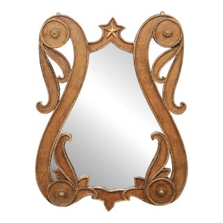 Mid 20th Century Italian Lyre-Shaped Mirror W/Star Accents For Sale