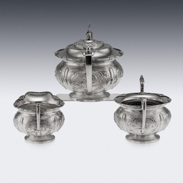 Antique Indian Silver Tea Set from Bangalore, 1890, Set of 3 For Sale - Image 3 of 18