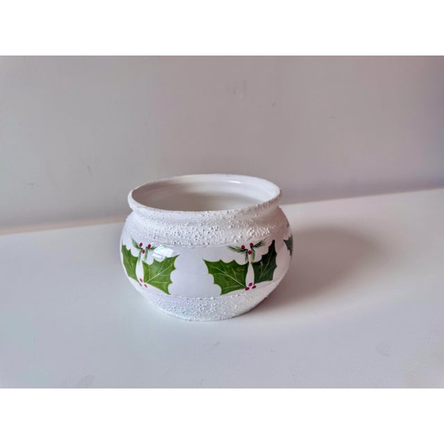 Traditional Hand Painted Holly Textured Ceramic Bowl For Sale - Image 3 of 7