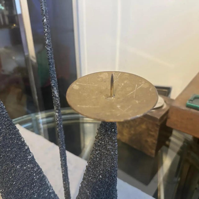 1980s Brutalist Iron and Brass Italian Three Arms Candelabra For Sale - Image 6 of 11