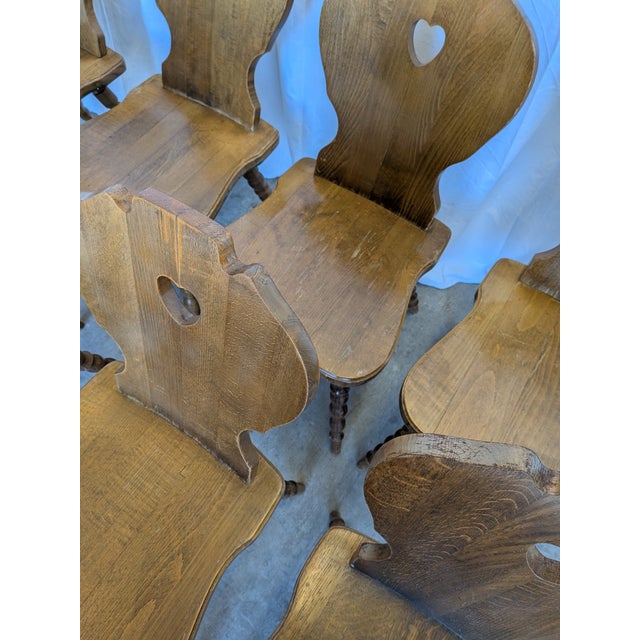 Vintage Tyrolean Farmhouse Heart Cutout Wooden Dining Chairs, 1970s, Set of 8 For Sale - Image 12 of 18