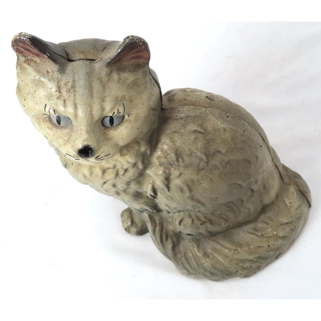 Gray Vintage 1930s Cast Iron Sitting Persian House Cat Doorstop With Nice Original Paint For Sale - Image 8 of 13