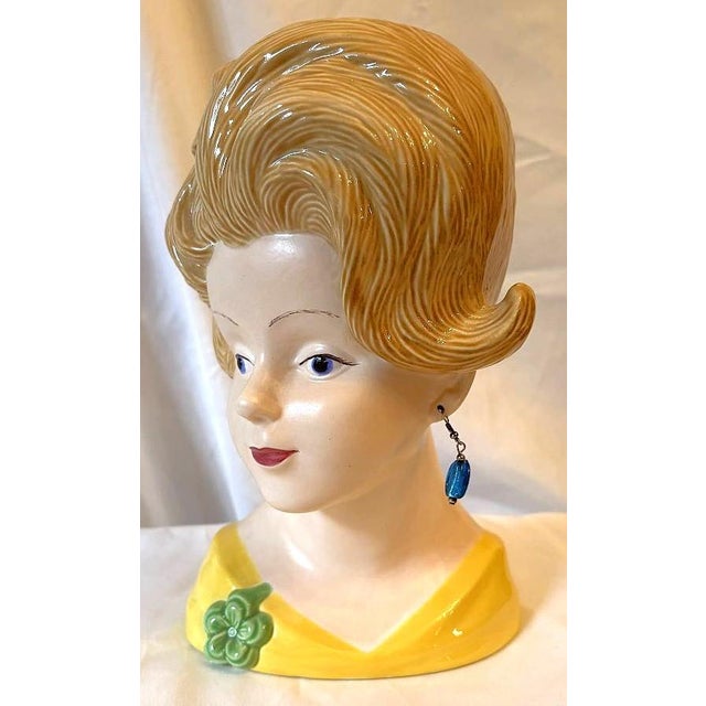 Mid-Century Modern 1970's Vintage Mid Century Ceramic Lady Head Vase With Dangle Earrings For Sale - Image 3 of 14