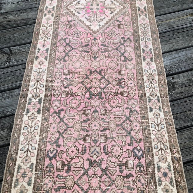 1940s Vintage Runner Rug | Pink and Brown Tones | 3x10 For Sale - Image 5 of 7