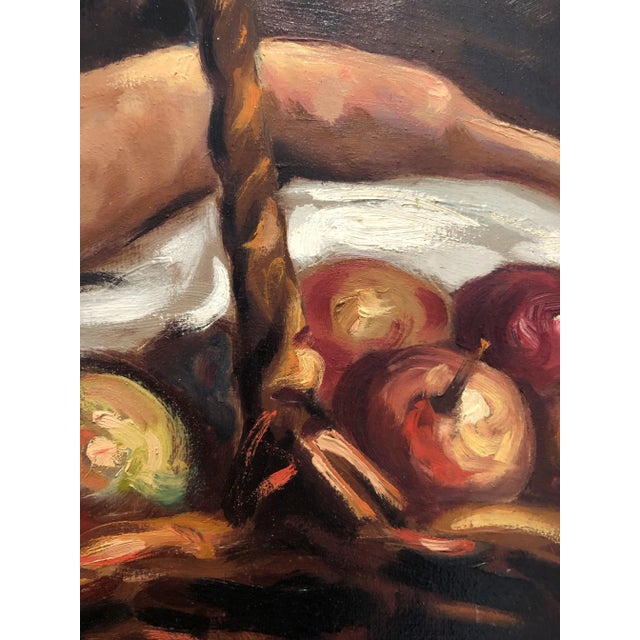 Alberto Cecconi, Woman with a Basket of Apples, Oil on Canvas, 1960s, Framed For Sale - Image 5 of 12