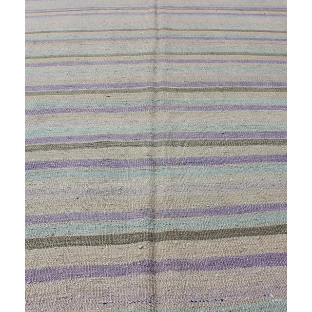 Vintage Turkish Kilim With Stripes in Pastel Purple, Cream, Green and Taupe For Sale - Image 4 of 12