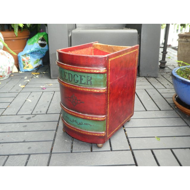 Red Mid Century Italian Leather and Wood Book Wastepaper Basket For Sale - Image 8 of 8