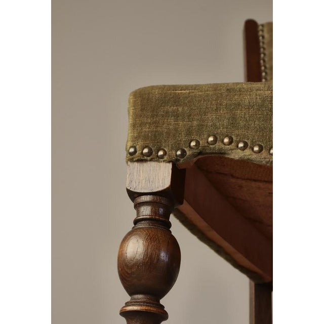 Danish Art Deco Oak Side Chair with Green Velvet Seat, 1930s For Sale - Image 11 of 18